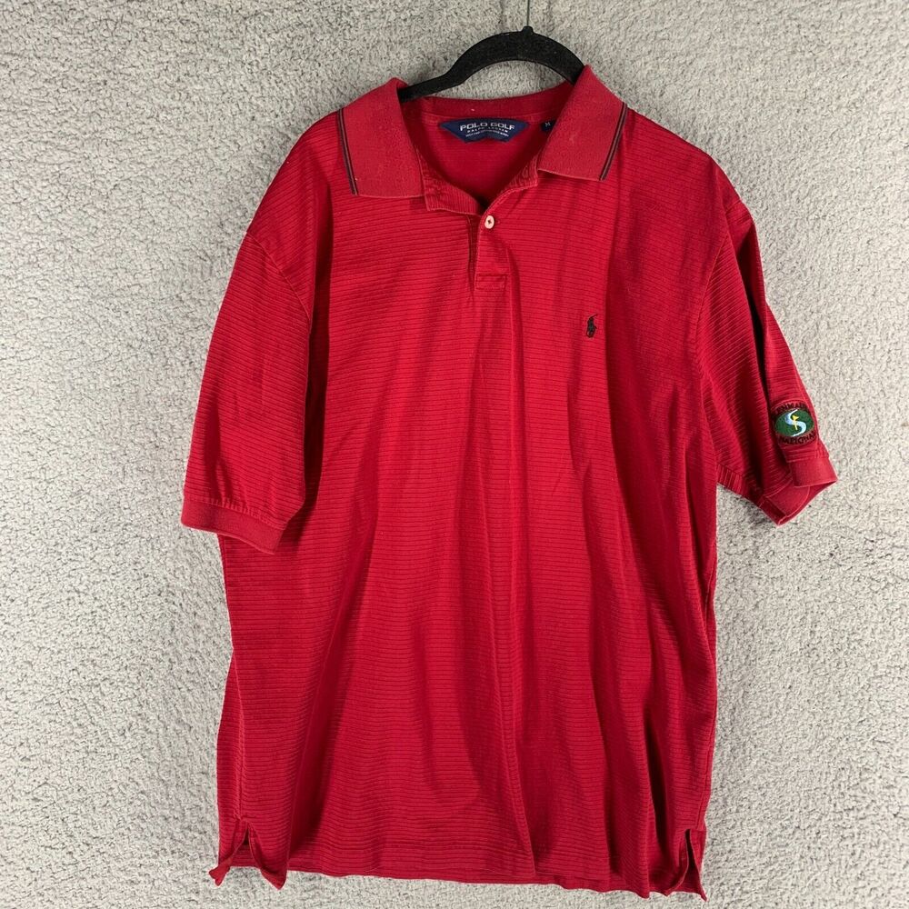 Polo Golf Mens M Red Striped Ralph Lauren Pima‎ Cotton Short Sleeve Shirt